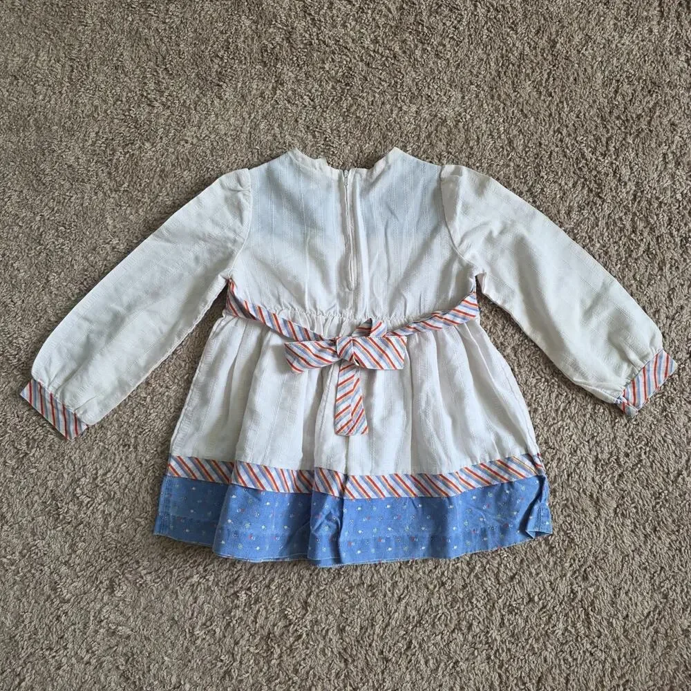 Vintage Cottagecore Floral Peasant Prairie Dress Tie Back Girls Size 4 Blue 90s